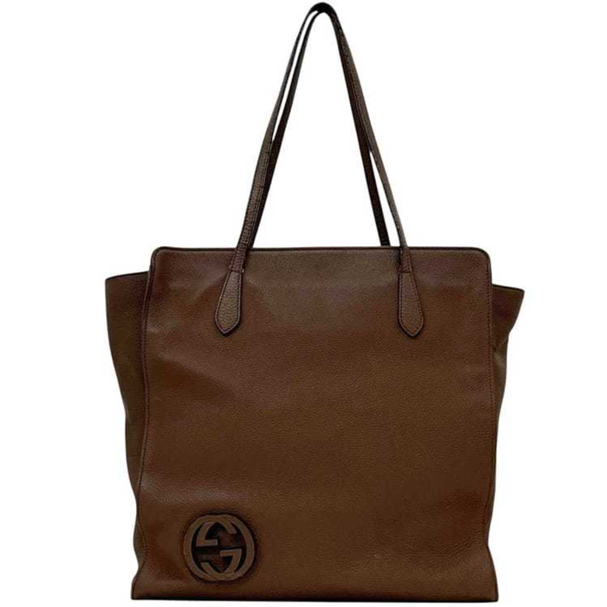 Gucci Tote Bag, Brown, Interlocking Pattern, 343306 467891, A4 Size, Leather,...